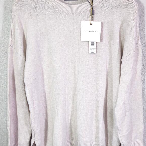 NWT Tahari Womens Sweater White Large Knit Beige Long Sleeve Crew Neck Top Soft - Picture 3 of 10